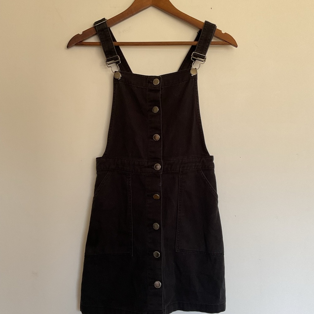 Divided Black Cotton Overall Mini Dress